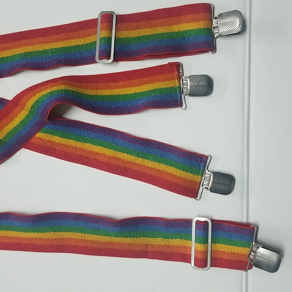 Vintage Y2K Rainbow Suspenders LGBTQ Pride Month festival Hippie retro 70's - Picture 5 of 11